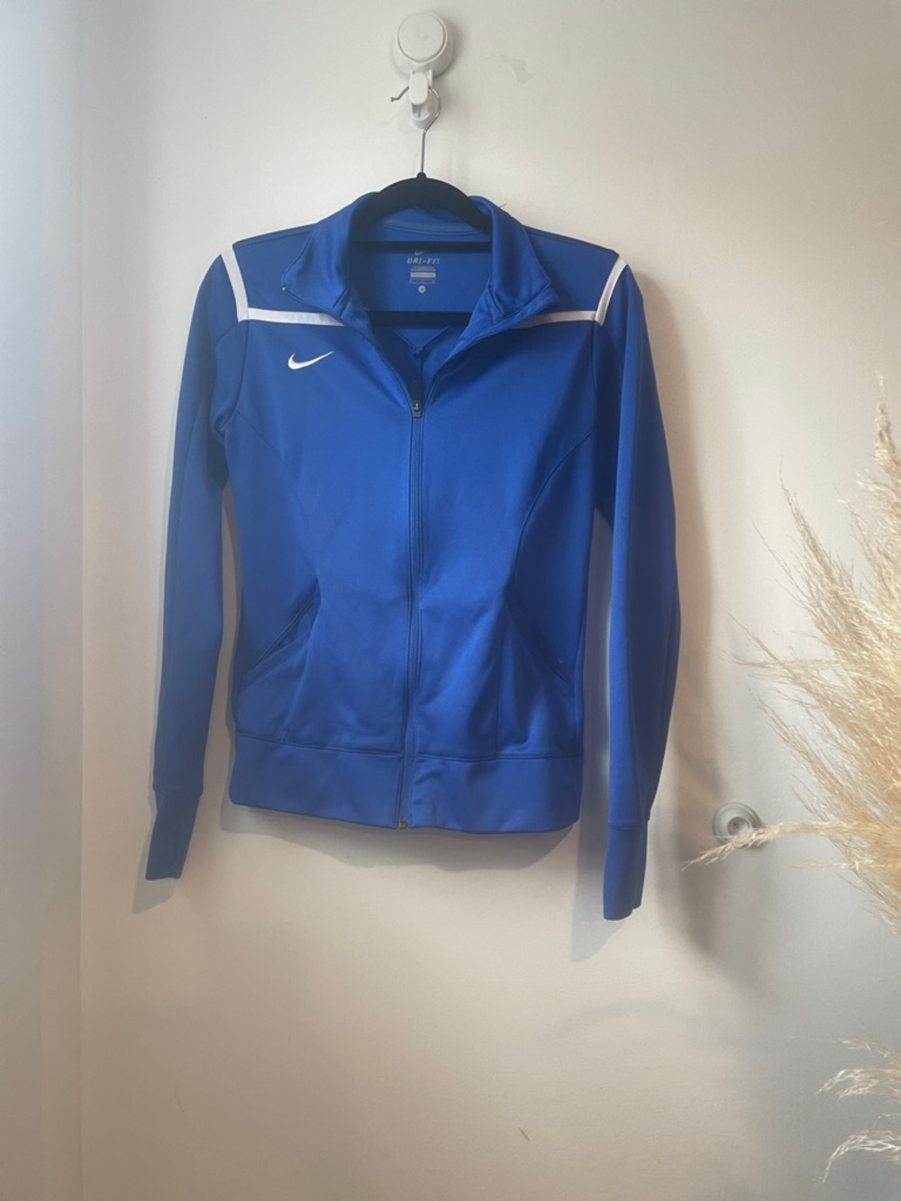 Nike Royal Blue Full-Zip Bomber Jacket with White Piping Sz S B126